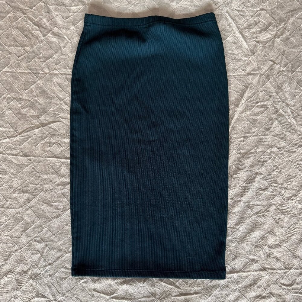 FOREVER 21 Deep Teal Ribbed Knit Pencil Skirt - Size Small